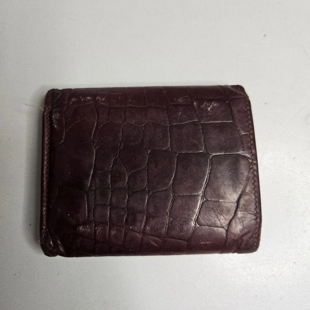 Trafalgar Mens Trifold Wallet Brown Crocodile Embossed‎ Leather USA Made Vintage